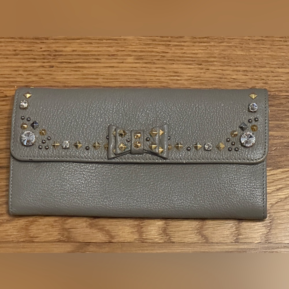 Miu Miu Gray Leather Embellished Double Snap Wallet